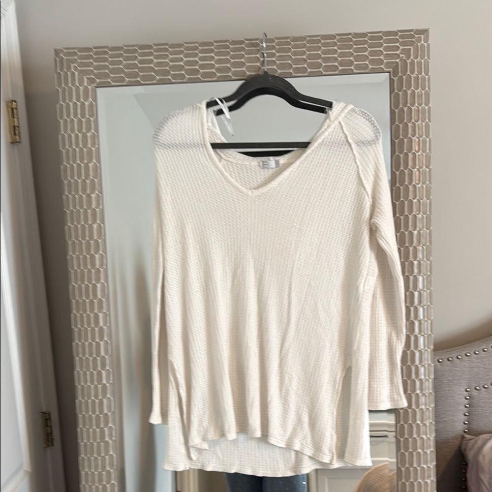 Women's waffle V-Neck hoodie Top